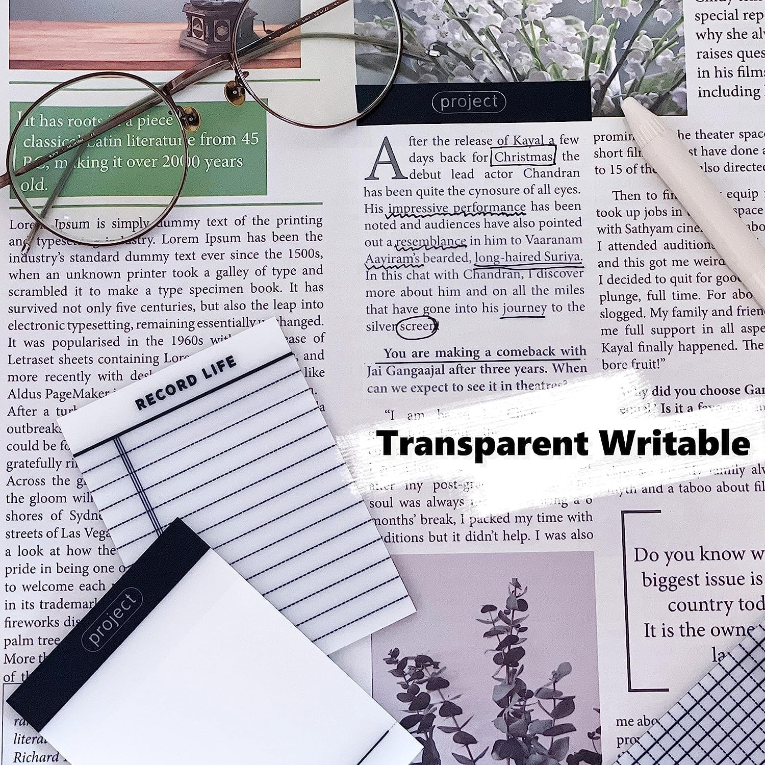 UCRAVO Transparent Sticky Notes Self-Stick Note Pads, Transparent Self Adhesive Removable Notes Perfect for Studying and Writing in Text Books Ideal for Studying, Writing, and Office Organization