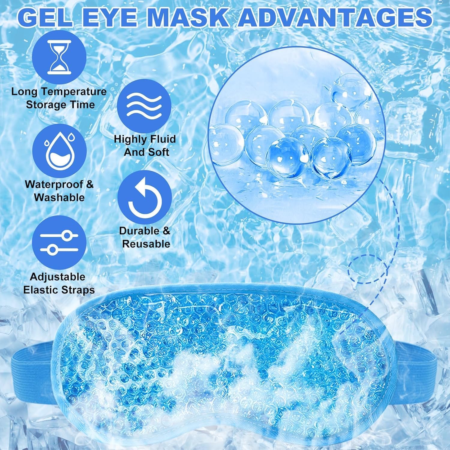 UCRAVO Cooling Eye Gel Mask for Dark Circles, Puffy Eyes, Dry Eyes, Pain Relief & Redness | Reusable Cold Compress Ice Eye Mask for Relaxation, Stress Relief, Eye Patches for Men & Women