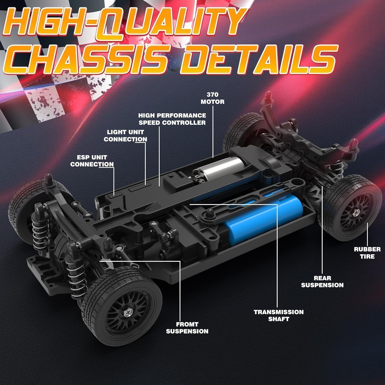 UCRAVO RC Racing Drift Car 1/16 Scale 4X4 High Speed 50+ MPH Remote Control Car with LED Lights, Rechargeable Battery, Off Road RC Buggy Electric Vehicle Model Toy for Kids Boys Girls Adults