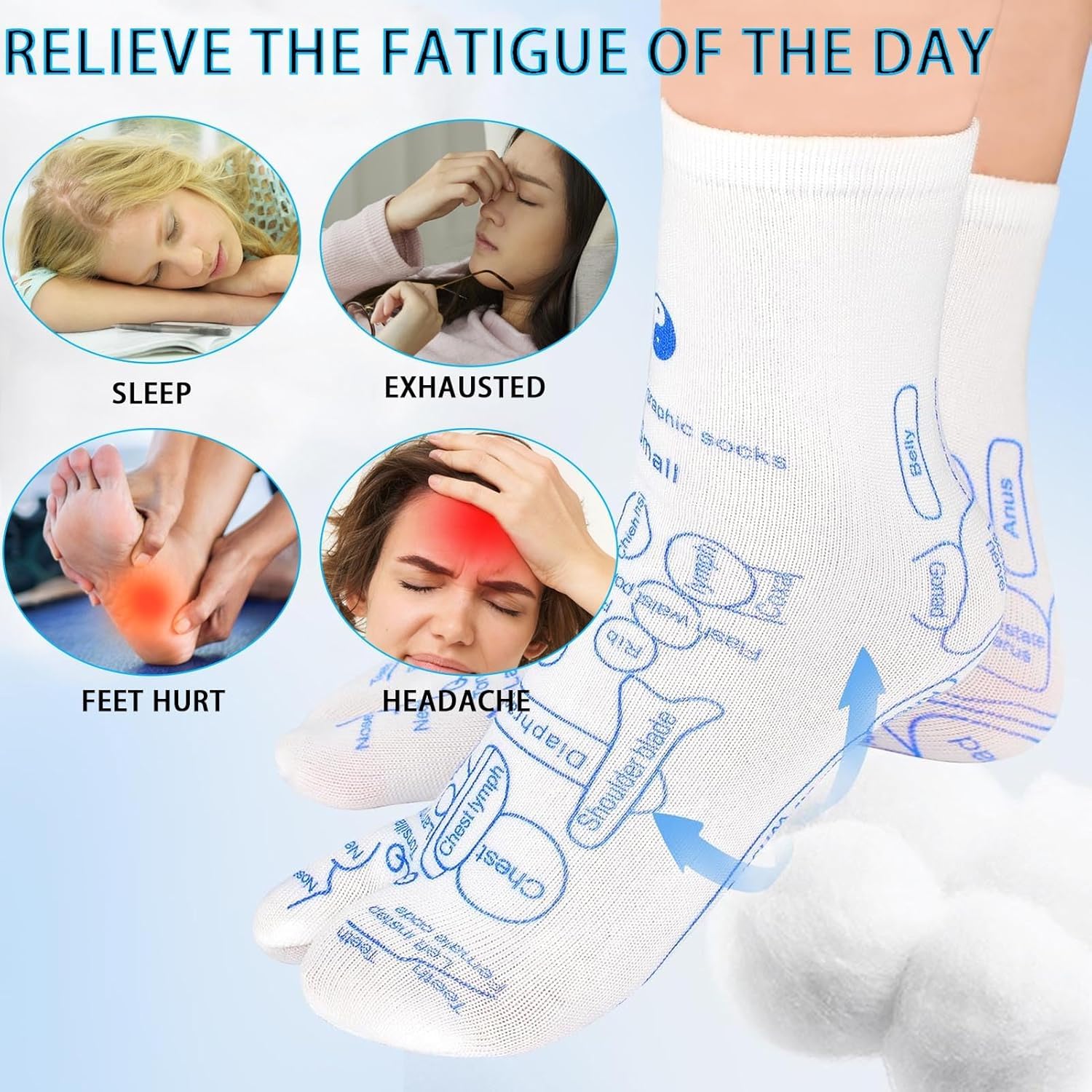 UCRAVO Reflexology Socks for Women with Trigger Point Massage Tool – Acupressure Foot Chart for Sole & Instep – Foot Pain Relief, Plantar Fasciitis, Stress & Circulation Aid – 1 Pair-Multicolor