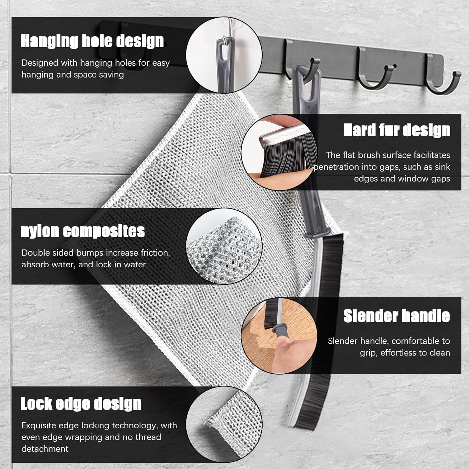 UCRAVO 10PcMultifunctional Non-Scratch Wire Dishcloth, Wire Dishwashing Rag, Steel Wire Dishwashing Cloth with 1Pc Crevice Gaps Cleaning Brush for Cookware, Scrubs, Cleans Dishes, Sinks, Counters