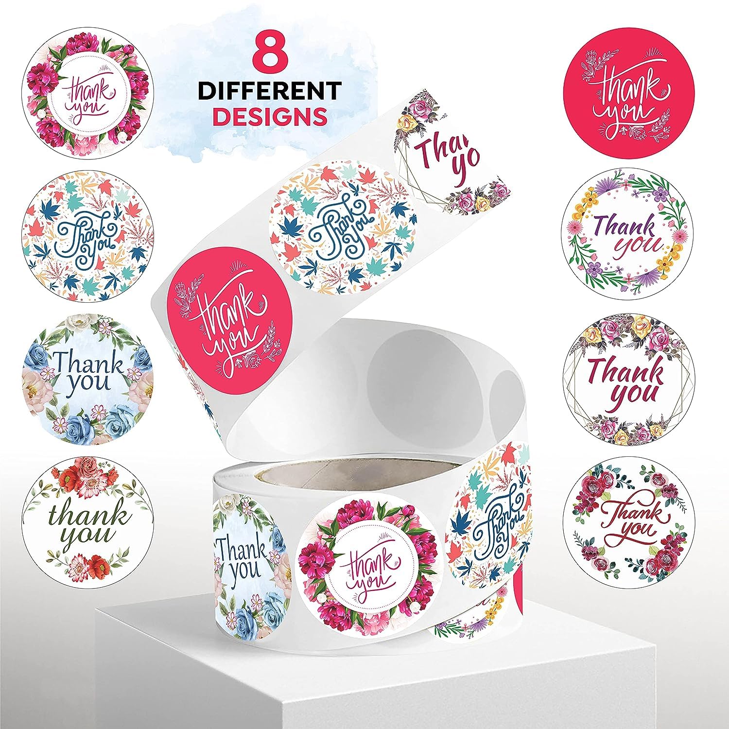 Thank You Stickers Roll | 500 Pieces self-Adhesive Round Multi Designs Thank You Sticker for Box Gift Customized Packing and Business Vegetable Salad Sealed Packaging Label Sticker roll