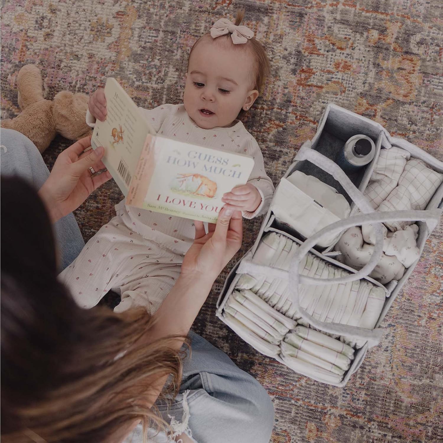 UCRAVO Baby Diaper Organizer,Diaper Caddy Felt Storage Box with Pocket,Portable Baby Wipes Basket with Compartment,Nursery Storage Bin Foldable Carrying Bag Organizer for Car Travel -Blue