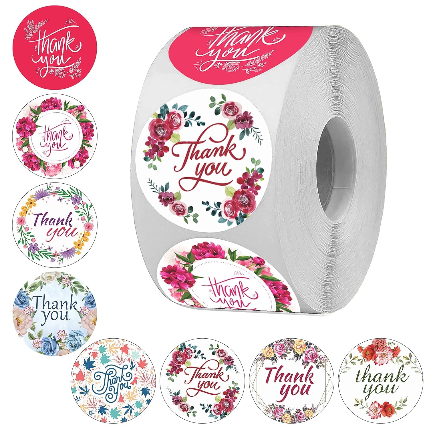 Thank You Stickers Roll | 500 Pieces self-Adhesive Round Multi Designs Thank You Sticker for Box Gift Customized Packing and Business Vegetable Salad Sealed Packaging Label Sticker roll