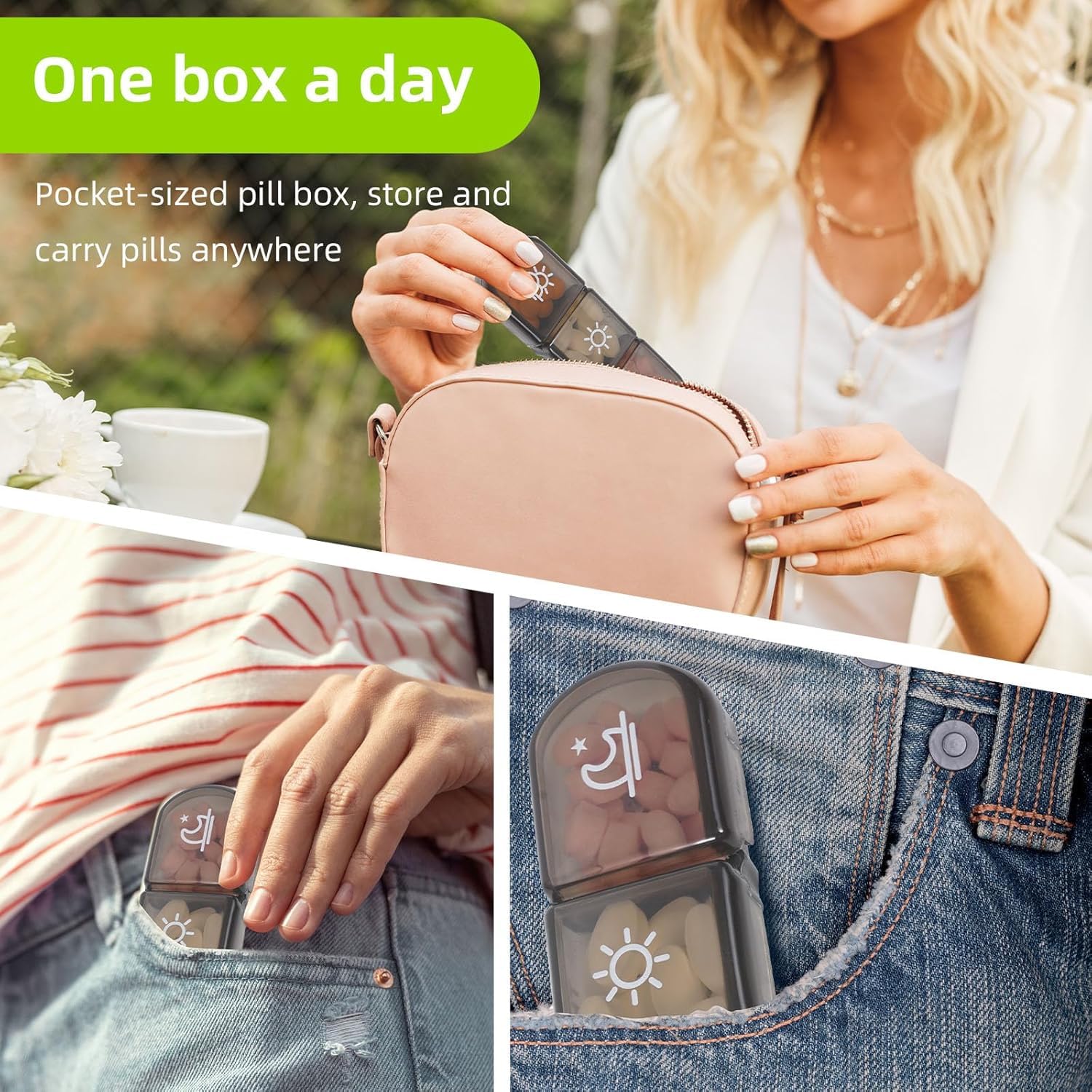 UCRAVO Weekly Pill Organizer 7 Days with AM PM Icons |Removable Daily Pill Boxes | Leak-Proof Medicine Case for Tablets, Vitamins & Supplements | BPA-Free Travel Pill Box for Adults & Seniors (Black)