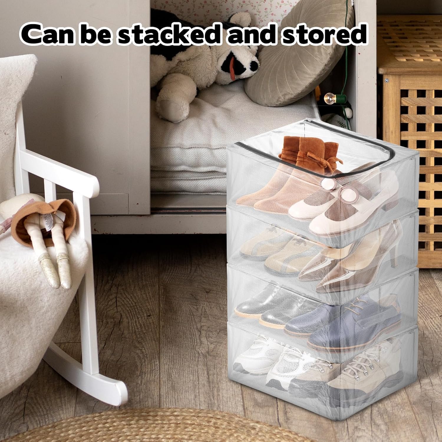 UCRAVO 1-Piece Shoe Rack Box – Dustproof Foldable Shoe Organizer for Closet, Stackable & Easy to Clean Space-Saving Shoe Storage Cabinet for Home, Wardrobe, Bedroom & Entryway 24 Litter
