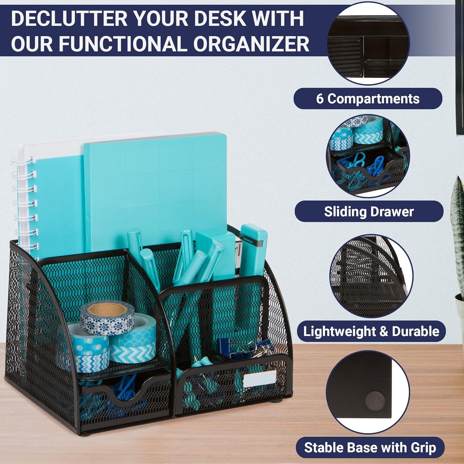 UCRAVO Black Round Mesh Pen Stand, Pencil Holder, Pen Organizer for Desk, Pen Cups, Stationary Storage Stand, Makeup Brush Holders, Pen, Pencil Holder for Office Home and Study Table