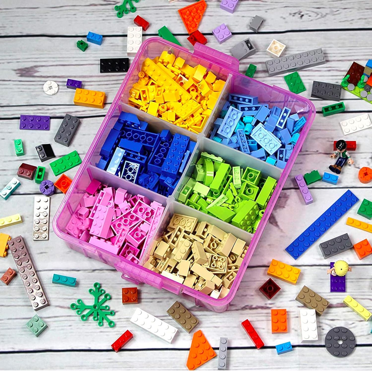 UCRAVO 1 PCS Plastic 3-Layer Jewelry Organizer Box with 18 Adjustable Dividers, Clear Transparent Storage Box with Collapsible & Removable Dividers, Stackable Toy Organizer Storage Case (PINK)