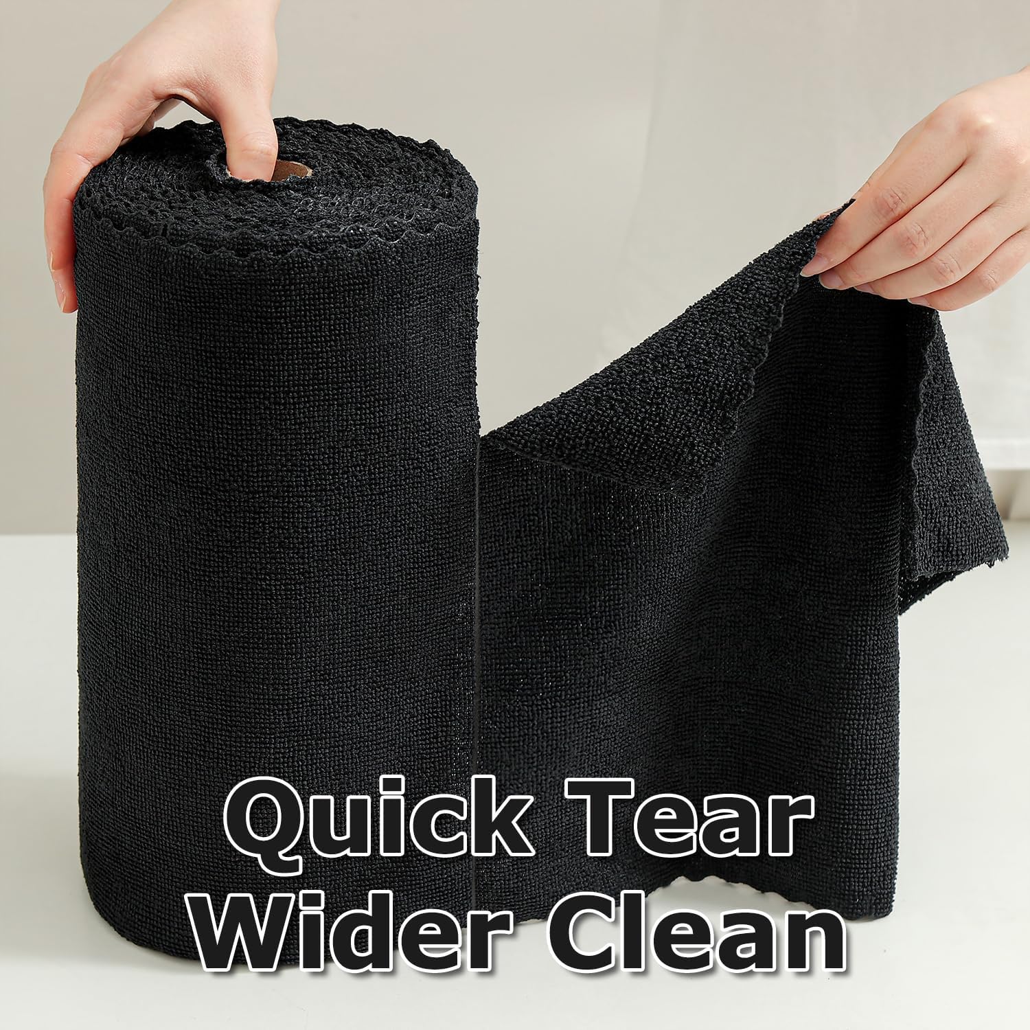 UCRAVO Microfiber Cleaning Cloth Roll, 20Pcs, 4000 Times Washable 10X Cheaper Than Paper Kitchen Towel Roll Ultra Absorbent Lint Free Microfiber Cleaning Cloth for Kitchen Tearable, Reusable - Black