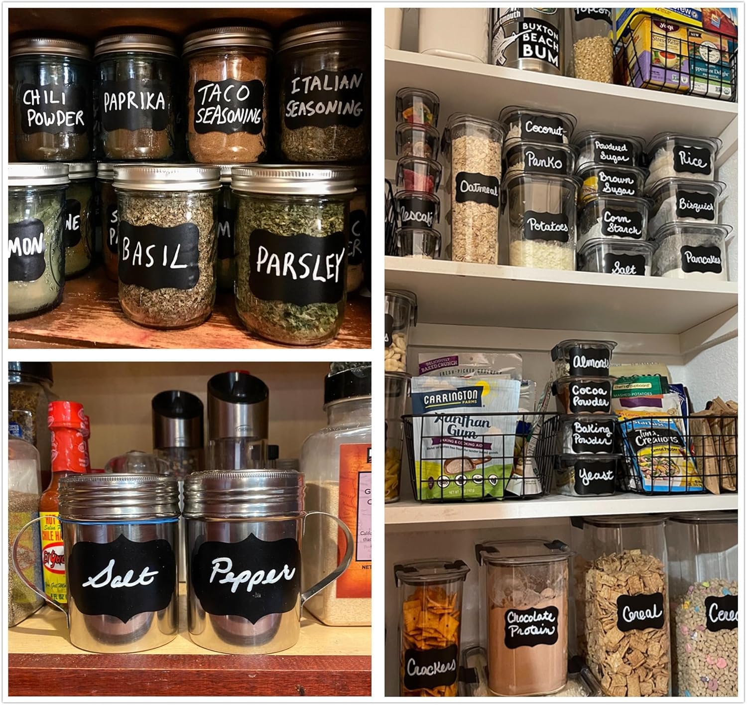 UCRAVO Chalkboard Labels Stickers for Jars with White Marker | 100 Pcs Reusable Waterproof Black Stickers for Kitchen Containers, Spice Jars, Pantry Storage, Bottles & Home Organization