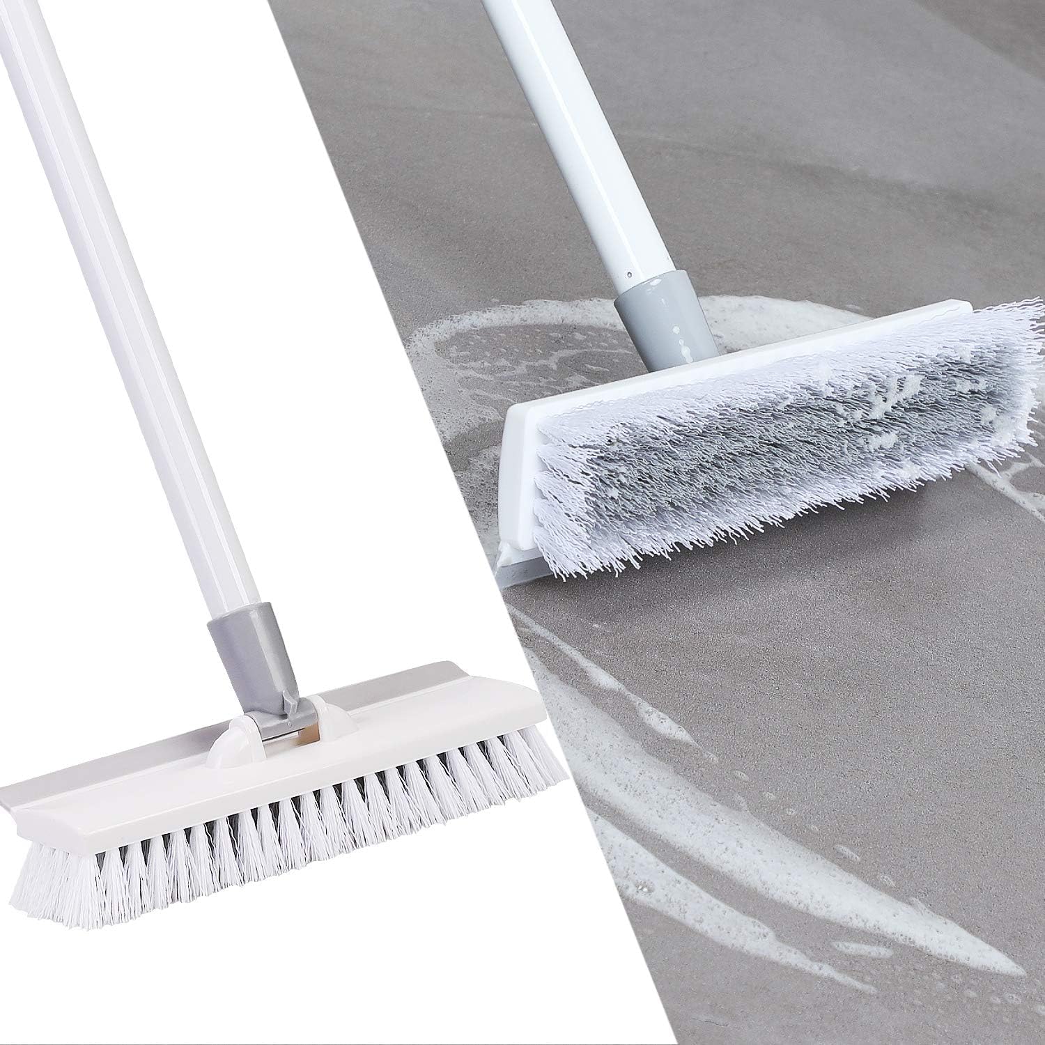 UCRAVO 1pc, Floor Scrub Brush with Long Handle, 2 in 1 Scrape and Brush, Tub and Tile for Cleaning Bathroom, Patio, Kitchen, Wall,Supplies, Bathroom Cleaning with Wiper