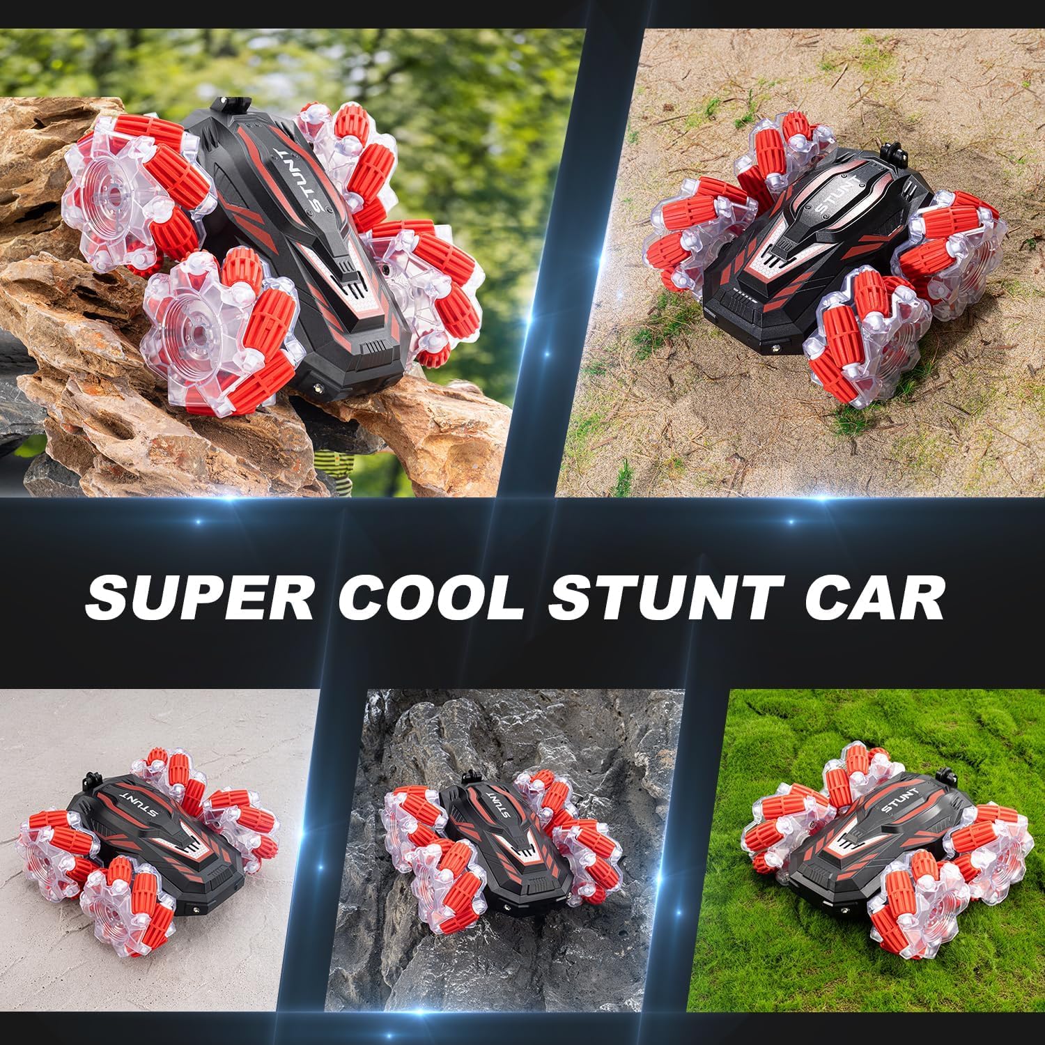 UCRAVO Gesture Sensing RC Stunt Car for Kids 6-12 Years, 360° Rotating Remote Control Car with Hand Gesture Watch, Double Sided Drifting Monster Truck, LED Lights Music, Rechargeable Toy Car Gift