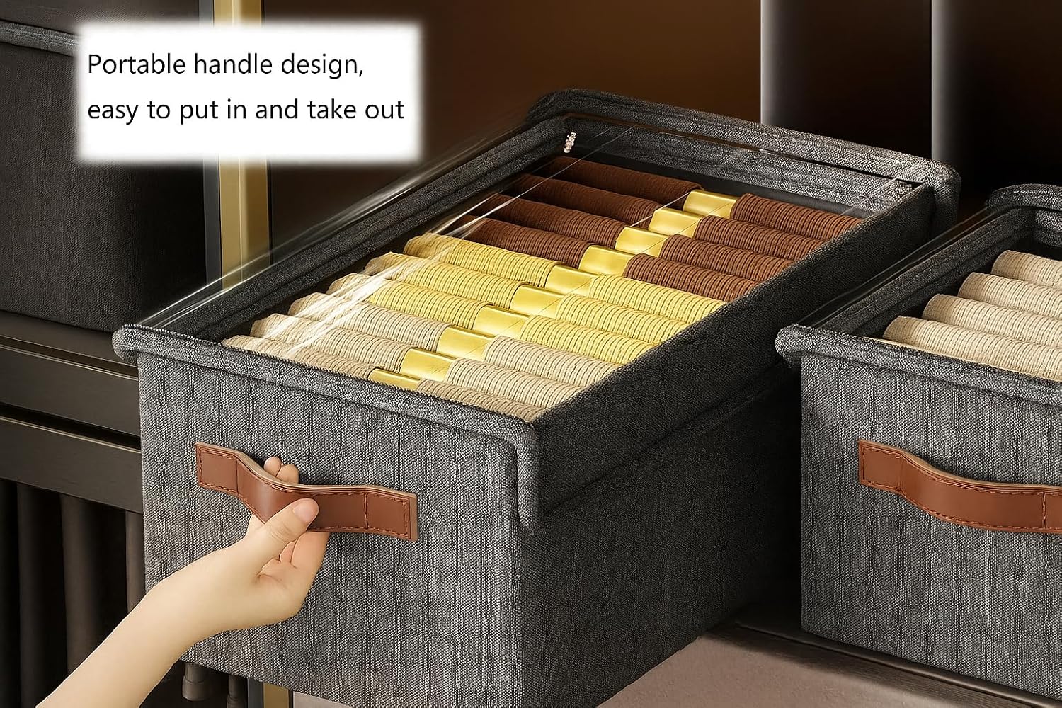 UCRAVO 1PC 26L Foldable Stackable Container Organizer Clothes Storage Box, Metal Frame Durable Clothes Basket Set with Lid & Handle, Fabric Closet Organizer Bin for Collapsible Wardrobe, Bedroom