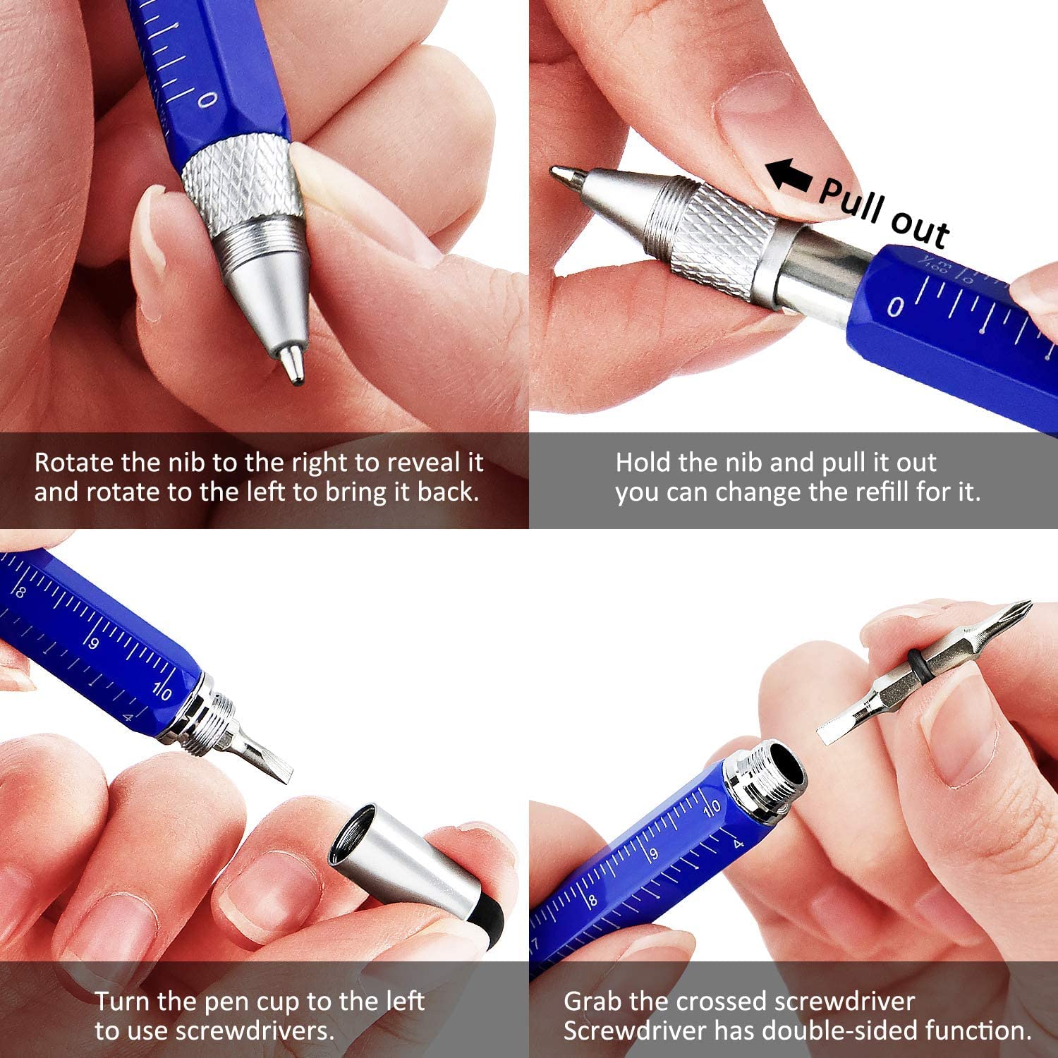 UCRAVO Gift Pen for Men 6 in 1 Multitool Tech Tool Pen Screwdriver Pen with Ruler, Levelgauge, Ballpoint Pen and Pen Refills, Unique Gifts for Men
