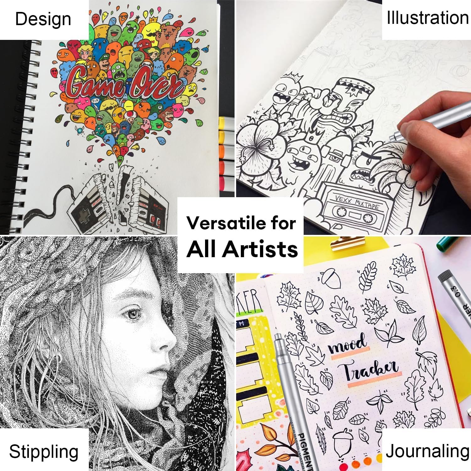 UCRAVO Black Micro-Pen Fineliner Ink Pens - Waterproof Archival Ink Micro Fine Point Writing Drawing Pens for Sketching, Anime, Artist Illustration, Technical Drawing, Office Documents, Scrapbooking