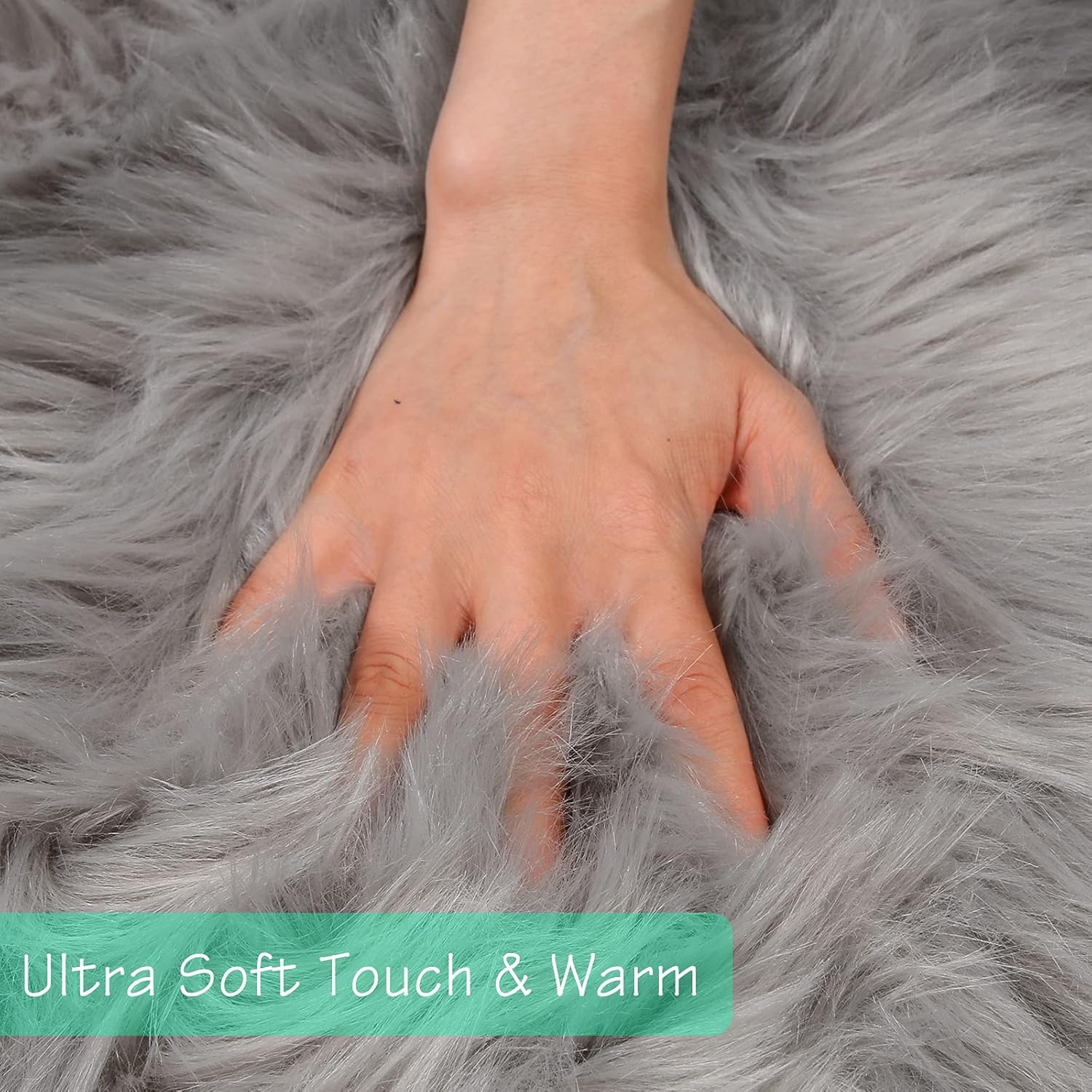UCRAVO Grey Soft Faux Fur Area Rug | Fluffy Shaggy Carpet for Bedroom & Living Room | Plush Decorative Floor Mat | Cozy Washable Non Slip Rug for Kids Room, Sofa Side & Home Interior Decoration
