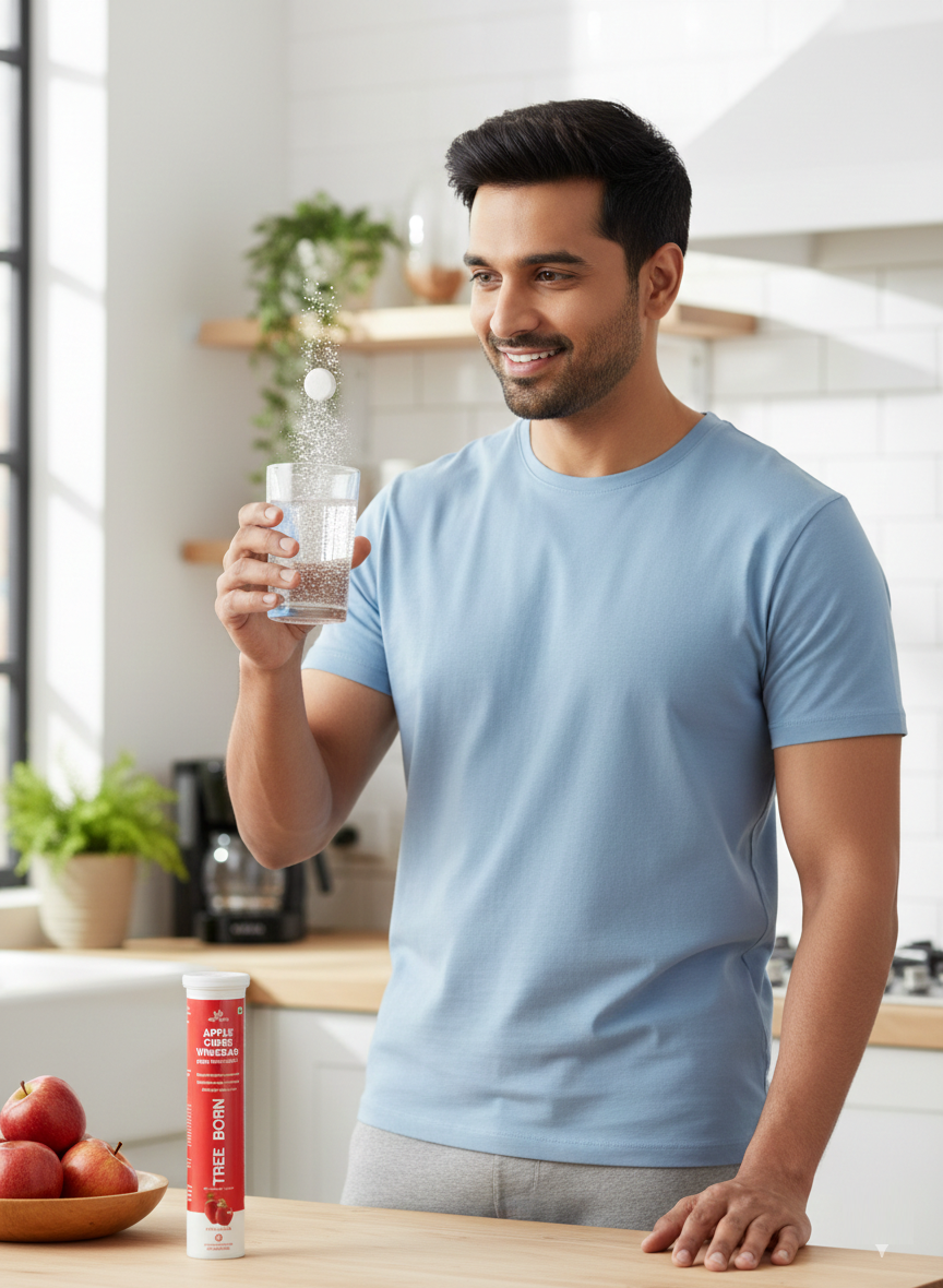 TREE BORN Apple Cider Vinegar Effervescent Tablet with mother | Supports Metabolism &amp; Appetite Control I With 500mg ACV, Vit B6 &amp; B12 I No Maltodextrin, No Added Sugar I Pack of 1 (20 tablets)