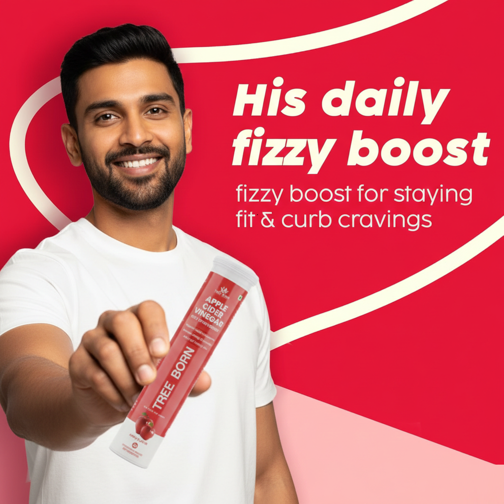 TREE BORN Apple Cider Vinegar Effervescent Tablet with mother | Supports Metabolism &amp; Appetite Control I With 500mg ACV, Vit B6 &amp; B12 I No Maltodextrin, No Added Sugar I Pack of 1 (20 tablets)