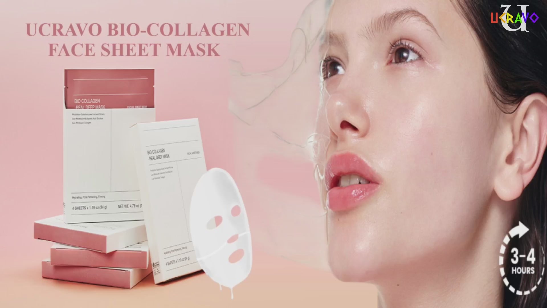 Load video: UCRAVO 6 Sheets Bio-Collagen Real Deep Mask, Hydrating Overnight Hydrogel Mask, Pore Minimizing, Elasticity, Plumping Improvement, Korean Skin Care, Valentines Day Gifts for Her