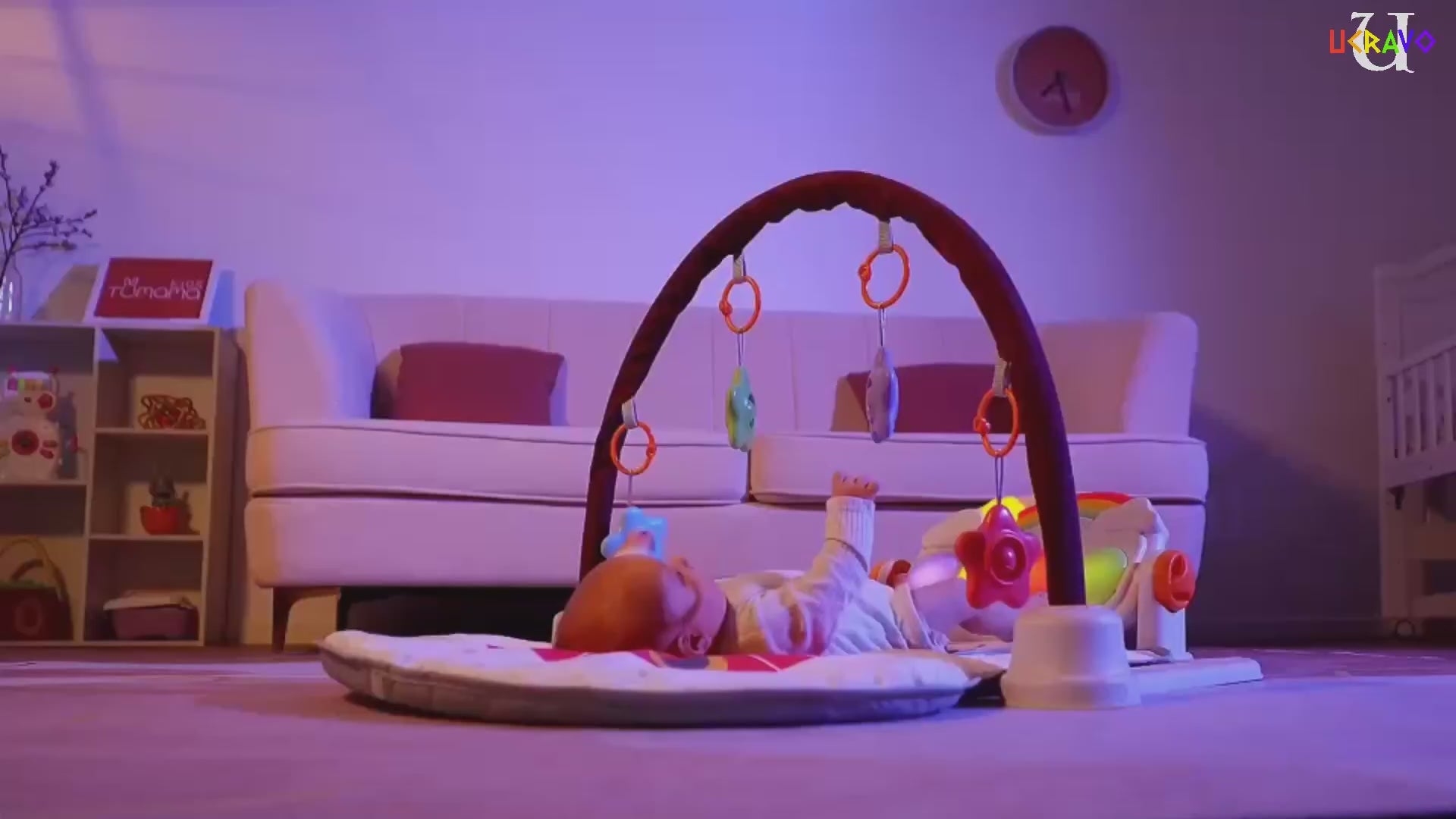 Load video: UCRAVO Baby Gym Play Mat with Hanging Toys Soft Tummy Time Activity Gym for Newborns/Infants Early Development Playmat with Music/Lights Musical Piano Keyboard Baby Shower Gift 6-Month Piano Warranty